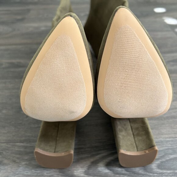 NEW Lulus SZ 8 Katari Olive Green Suede Pointed Toe Knee High Boots Block Heels - Picture 8 of 10